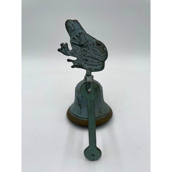 Frog Brass Door Bell Patina Verdigris Green 9" Tulip Motif - Picture 3 of 5